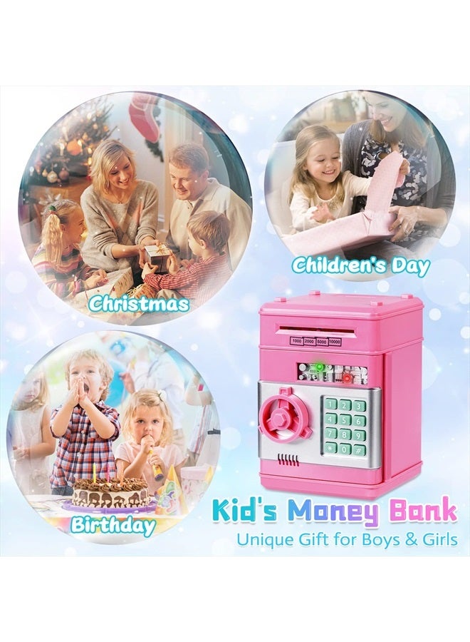 Piggy Bank for Girls 4-11 Years Old,Kids Safe Bank for Boys Christmas Birthday Gifts Toy for Kids Electronic ATM Money Bank for Adults Money Saving Box Safe Coin Bank Toy Kids Toys Pink