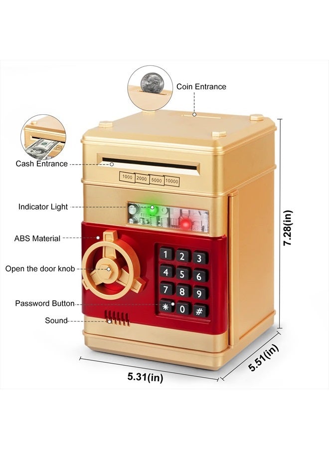 Money Bank for Kids,Electronic Piggy Bank Money Coin Banks for Children Best Toys Gifts for Boys Girls Mini ATM Kid Bank Password Money Saving Box Coin Can for Kid(Gold)