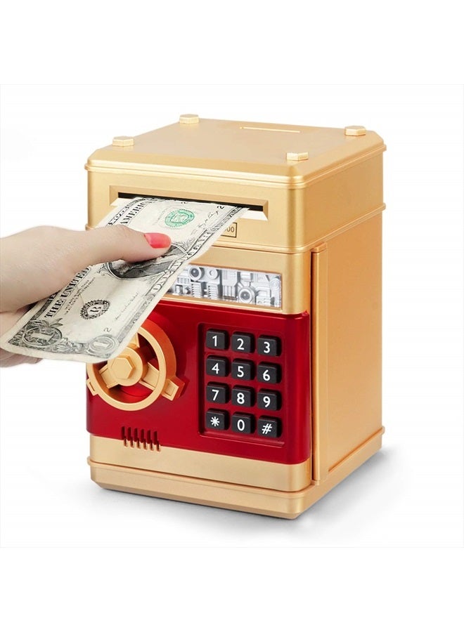 Money Bank for Kids,Electronic Piggy Bank Money Coin Banks for Children Best Toys Gifts for Boys Girls Mini ATM Kid Bank Password Money Saving Box Coin Can for Kid(Gold)