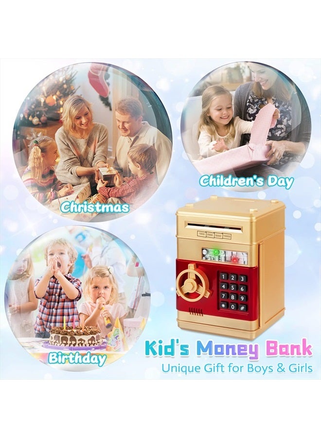 Money Bank for Kids,Electronic Piggy Bank Money Coin Banks for Children Best Toys Gifts for Boys Girls Mini ATM Kid Bank Password Money Saving Box Coin Can for Kid(Gold)