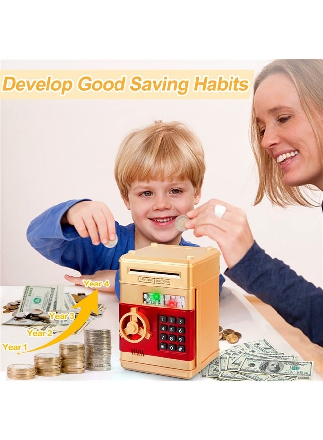 Money Bank for Kids,Electronic Piggy Bank Money Coin Banks for Children Best Toys Gifts for Boys Girls Mini ATM Kid Bank Password Money Saving Box Coin Can for Kid(Gold)