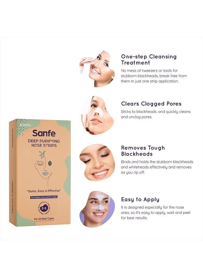Deep Purifying Nose Strips for Women - Pack of 6 with Fuji Green Tea & Witch Hazel extracts | Removes Whiteheads | Blackheads and cleanses pores | Use on Nose