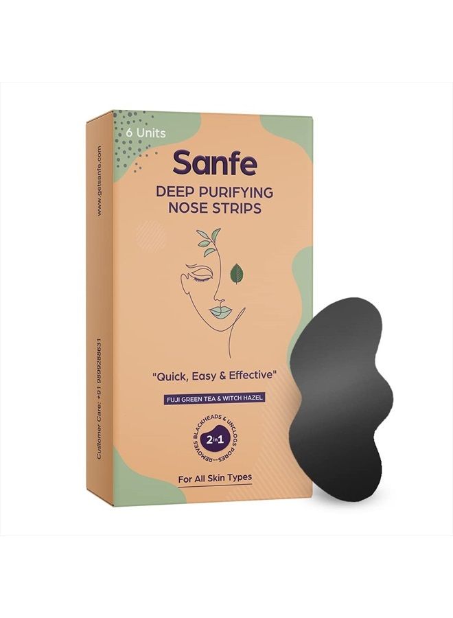 Deep Purifying Nose Strips for Women - Pack of 6 with Fuji Green Tea & Witch Hazel extracts | Removes Whiteheads | Blackheads and cleanses pores | Use on Nose