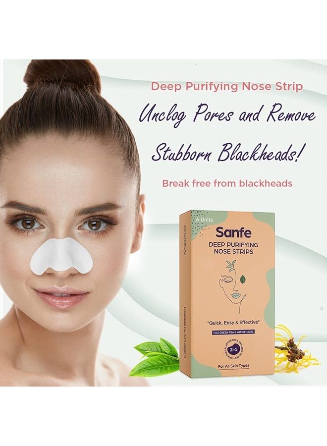 Deep Purifying Nose Strips for Women - Pack of 6 with Fuji Green Tea & Witch Hazel extracts | Removes Whiteheads | Blackheads and cleanses pores | Use on Nose
