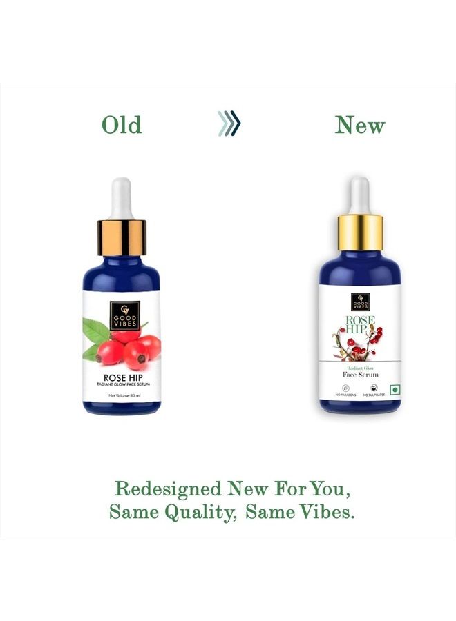 Rosehip Radiant Glow Face Serum | Lightweight Moisturizing Naturally Brightening Formula For All Skin Types | Natural, No Parabens & Sulphates (30 ml/1.01 Fl Oz)
