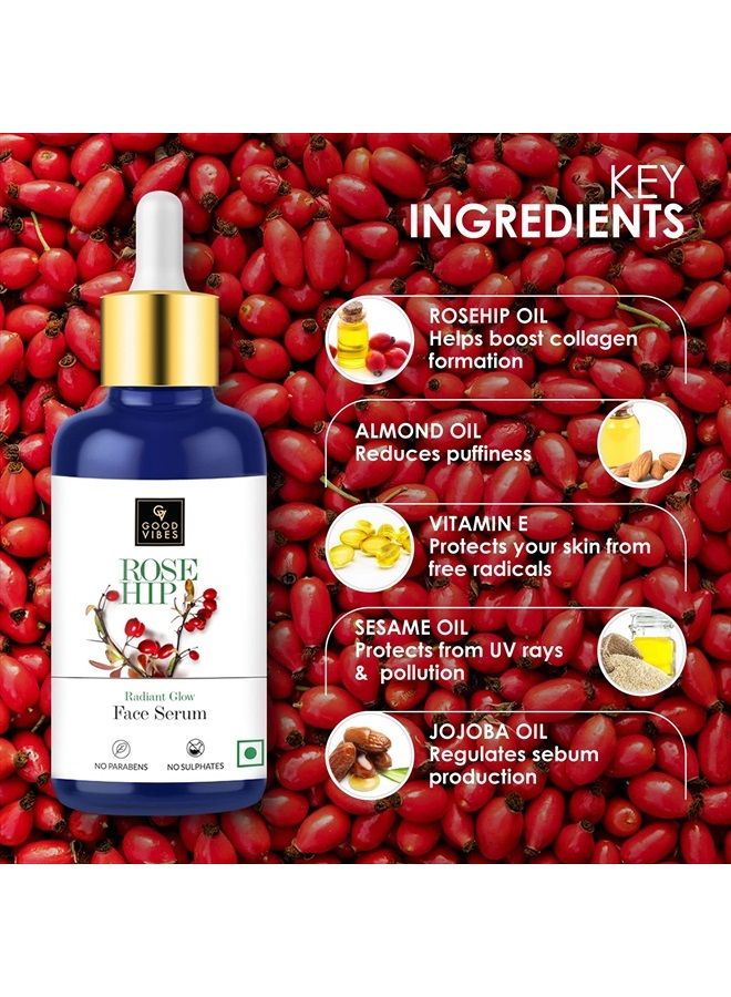 Rosehip Radiant Glow Face Serum | Lightweight Moisturizing Naturally Brightening Formula For All Skin Types | Natural, No Parabens & Sulphates (30 ml/1.01 Fl Oz)
