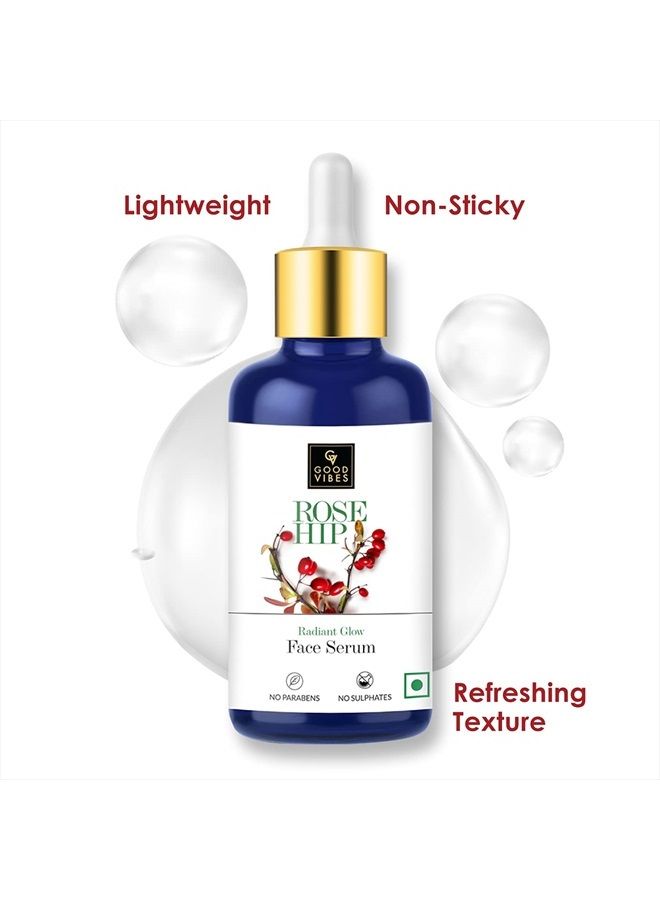 Rosehip Radiant Glow Face Serum | Lightweight Moisturizing Naturally Brightening Formula For All Skin Types | Natural, No Parabens & Sulphates (30 ml/1.01 Fl Oz)