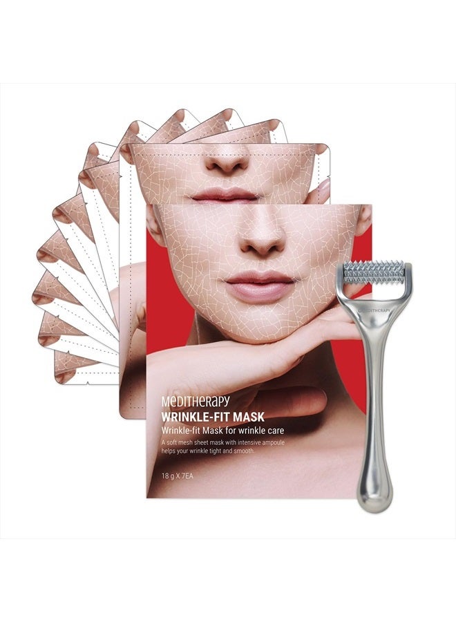 Wrinkle fit Mesh Sheet Masks + Boosting Roller (Mask 7EA + Roller 1EA), Collagen Mask,Quick Absorption with Roller, Anti-aging, Glass Skin, Korean Skincare