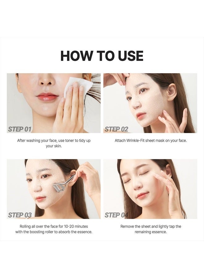 Wrinkle fit Mesh Sheet Masks + Boosting Roller (Mask 7EA + Roller 1EA), Collagen Mask,Quick Absorption with Roller, Anti-aging, Glass Skin, Korean Skincare