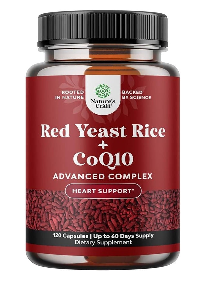 Red Yeast Rice with CoQ10 Supplement - Extra Strength Citrinin-Free Red Yeast Rice 1200 mg. Capsules with CoQ10 100mg - Heart Health and High Cholesterol Lowering Supplement - 120 Veggie Capsules