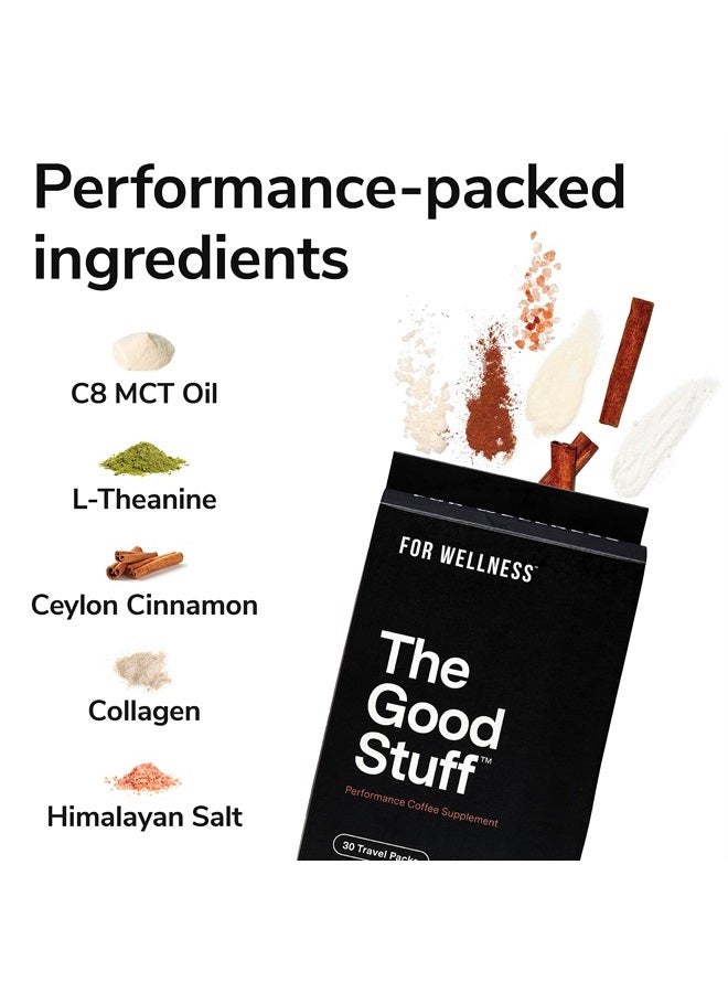 The Good Stuff™ Performance Blend (30 Travel Packets), Non-Dairy Coffee Supplement with Collagen, L-Theanine and Himalayan Pink Salt – Improves Focus and Increases Energy