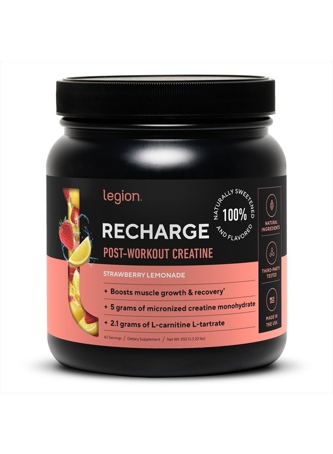 Recharge Post Workout Supplement (Strawberry Lemonade) - All Natural Muscle Builder & Recovery Drink with Micronized Creatine Monohydrate. Naturally Sweetened & Flavored 60 Serving