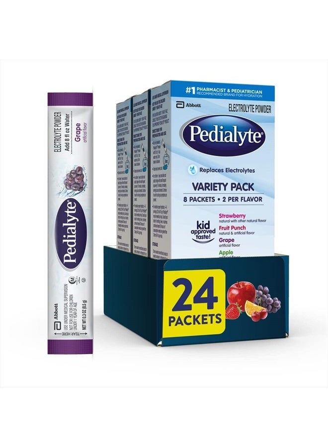 Pedialyte Electrolyte Powder Packets, Variety Pack, Hydration Drink, 8 Count (Pack of 3) Single-Serving Powder Packets