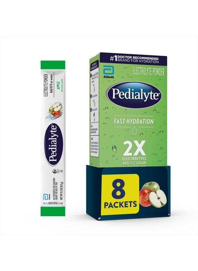 Pedialyte Fast Hydration Electrolyte Powder Packets, Apple, Hydration Drink, 8 Single-Serving Powder Packets