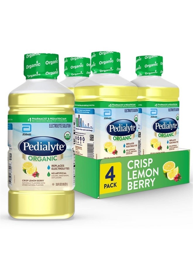 Pedialyte Organic Electrolyte Solution, Crisp Lemon Berry, 33.8 Fl. Oz (Pack of 4)