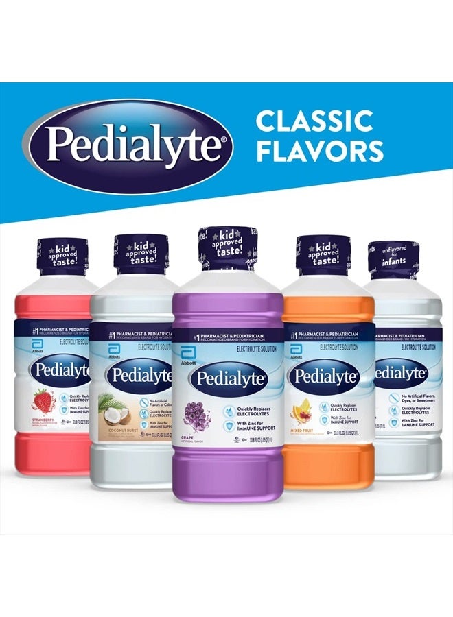 Pedialyte Electrolyte Solution, Grape, Hydration Drink, 8 bottles, 1 liter each