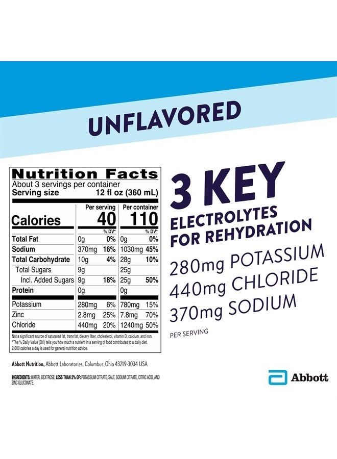 Pedialyte Electrolyte Solution, Unflavored, Hydration Drink 33.81 Fl oz(Pack of 8)