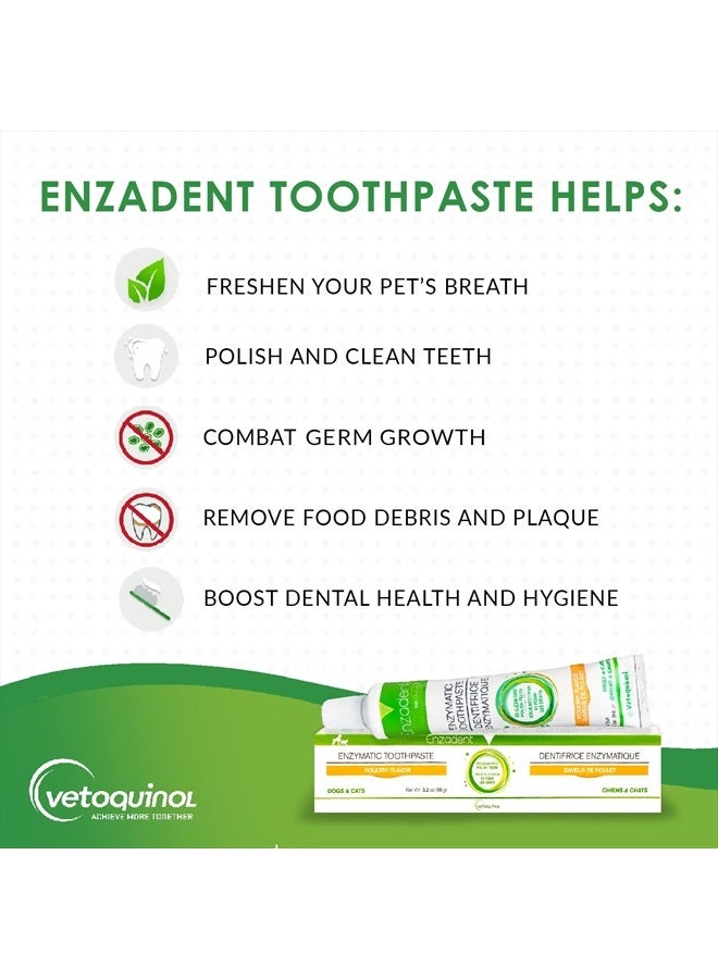 Enzadent Enzymatic Toothpaste for Cats & Dogs – 3.2 oz, Poultry Flavor – Triple Enzyme Formula for Healthy Teeth & Gums – Oral Dental Care: Removes Plaque, Polishes Teeth & Freshens Breath