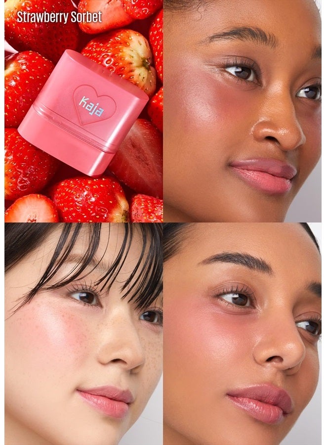 Dewy Bar - Creamy Multi-Stick Blusher & Lip Balm, Korean Cream Blush Stick for Cheeks and Lips, 45% Moisturizing Oil, Apple Extract, Vitamin-Hyaluronic Acid Infused, 02 Strawberry Sorbet,10g