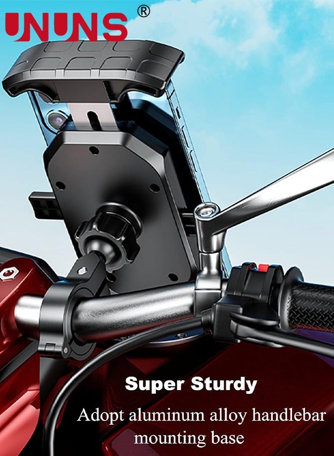 Motorcycle Phone Mount,Bike Phone Mount,Aluminum Alloy Mounting Base Handlebar Cell Phone Holder For Bicycle Motorcycle E-Bike ATV Scooter Fit 4''-7'' Phones,One Hand Operation,Universal Phone Stand