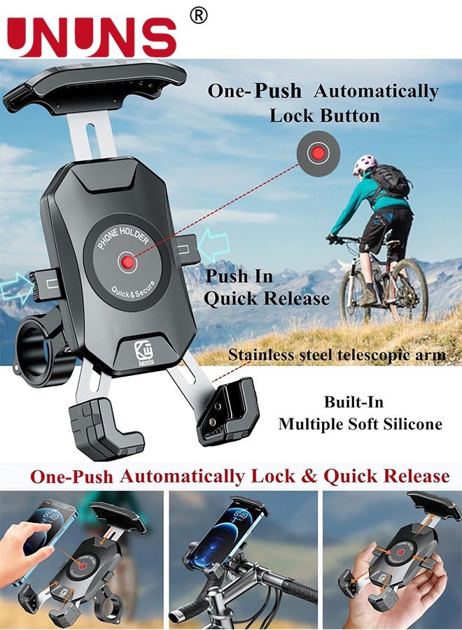 Motorcycle Phone Mount,Bike Phone Mount,Aluminum Alloy Mounting Base Handlebar Cell Phone Holder For Bicycle Motorcycle E-Bike ATV Scooter Fit 4''-7'' Phones,One Hand Operation,Universal Phone Stand