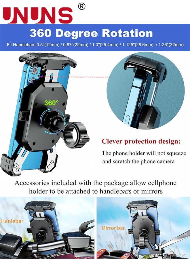 Motorcycle Phone Mount,Bike Phone Mount,Aluminum Alloy Mounting Base Handlebar Cell Phone Holder For Bicycle Motorcycle E-Bike ATV Scooter Fit 4''-7'' Phones,One Hand Operation,Universal Phone Stand