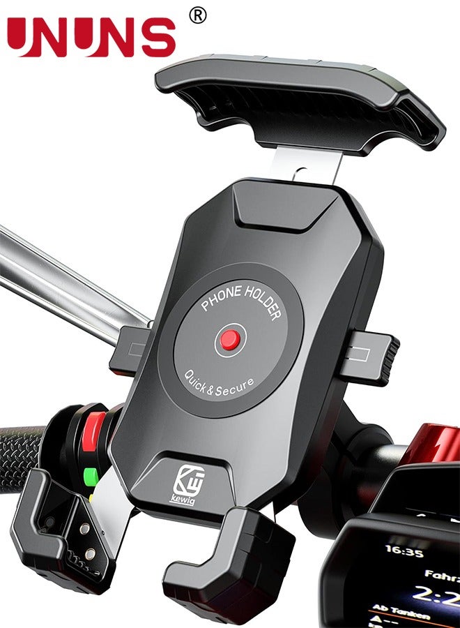 Motorcycle Phone Mount,Bike Phone Mount,Aluminum Alloy Mounting Base Handlebar Cell Phone Holder For Bicycle Motorcycle E-Bike ATV Scooter Fit 4''-7'' Phones,One Hand Operation,Universal Phone Stand