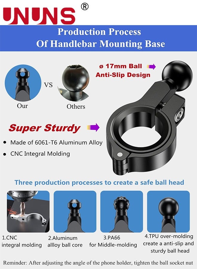 Motorcycle Phone Mount,Bike Phone Mount,Aluminum Alloy Mounting Base Handlebar Cell Phone Holder For Bicycle Motorcycle E-Bike ATV Scooter Fit 4''-7'' Phones,One Hand Operation,Universal Phone Stand