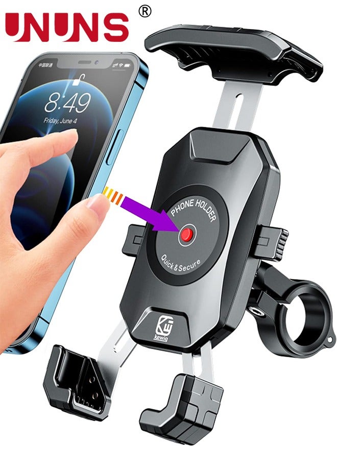 Motorcycle Phone Mount,Bike Phone Mount,Aluminum Alloy Mounting Base Handlebar Cell Phone Holder For Bicycle Motorcycle E-Bike ATV Scooter Fit 4''-7'' Phones,One Hand Operation,Universal Phone Stand