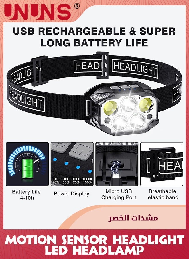 Headlamp Flashlight,Hands-Free Headlamp,1600 Lumen Ultra Head Lamp,5 LED-3XPE+2COB Rechargeable,6+6 Modes Headlight,Hand Sensor,Waterproof Forehead Light For Adults Teens,Outdoor Running Camping Gear