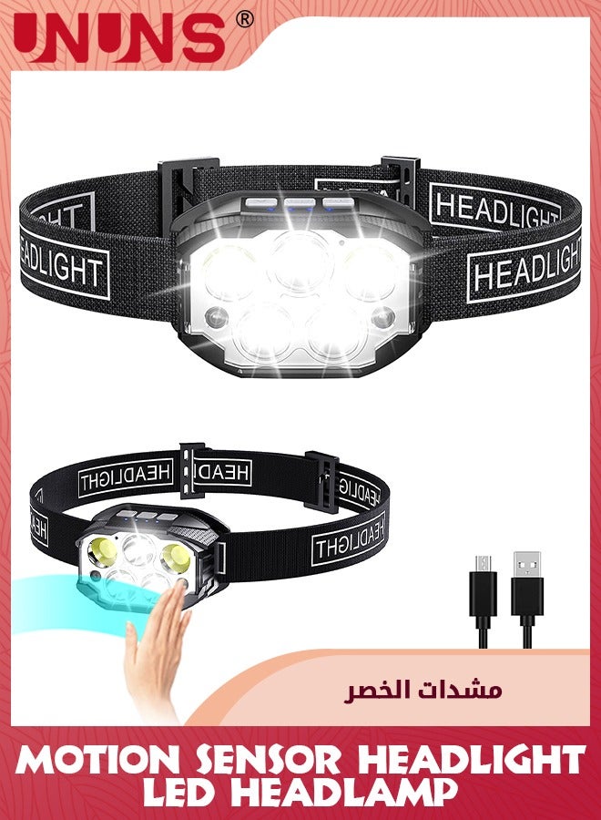Headlamp Flashlight,Hands-Free Headlamp,1600 Lumen Ultra Head Lamp,5 LED-3XPE+2COB Rechargeable,6+6 Modes Headlight,Hand Sensor,Waterproof Forehead Light For Adults Teens,Outdoor Running Camping Gear