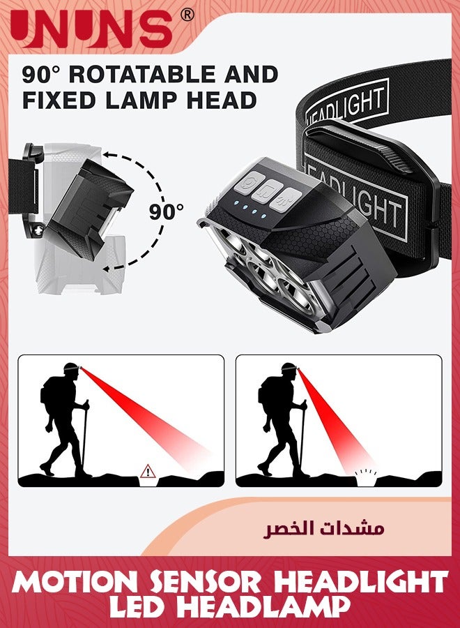 Headlamp Flashlight,Hands-Free Headlamp,1600 Lumen Ultra Head Lamp,5 LED-3XPE+2COB Rechargeable,6+6 Modes Headlight,Hand Sensor,Waterproof Forehead Light For Adults Teens,Outdoor Running Camping Gear