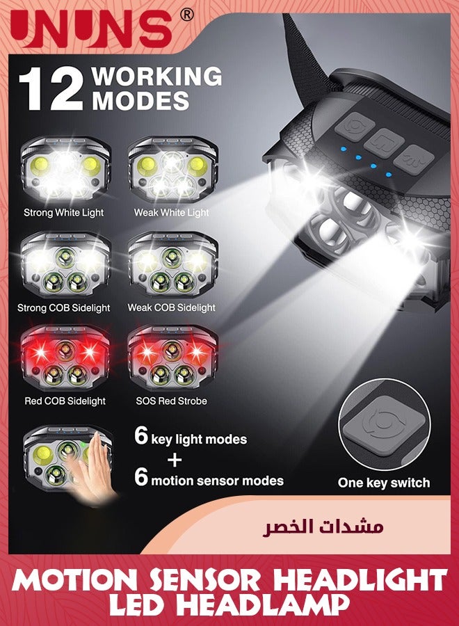 Headlamp Flashlight,Hands-Free Headlamp,1600 Lumen Ultra Head Lamp,5 LED-3XPE+2COB Rechargeable,6+6 Modes Headlight,Hand Sensor,Waterproof Forehead Light For Adults Teens,Outdoor Running Camping Gear