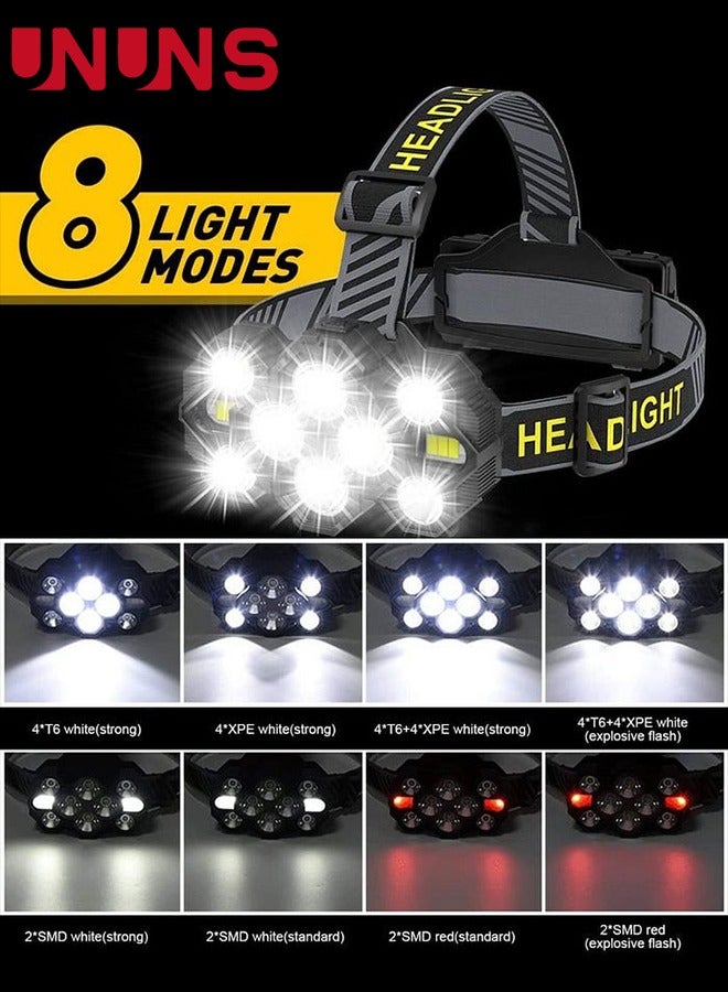 Headlamps,Rechargeable Head Light Lamp,22000 Super Brights 10 LEDs Head Lamp With Red Light,8+2 Modes Headlight,Waterproof Forehead Head Flashlight For Outdoor Running Hunting Camping Hiking