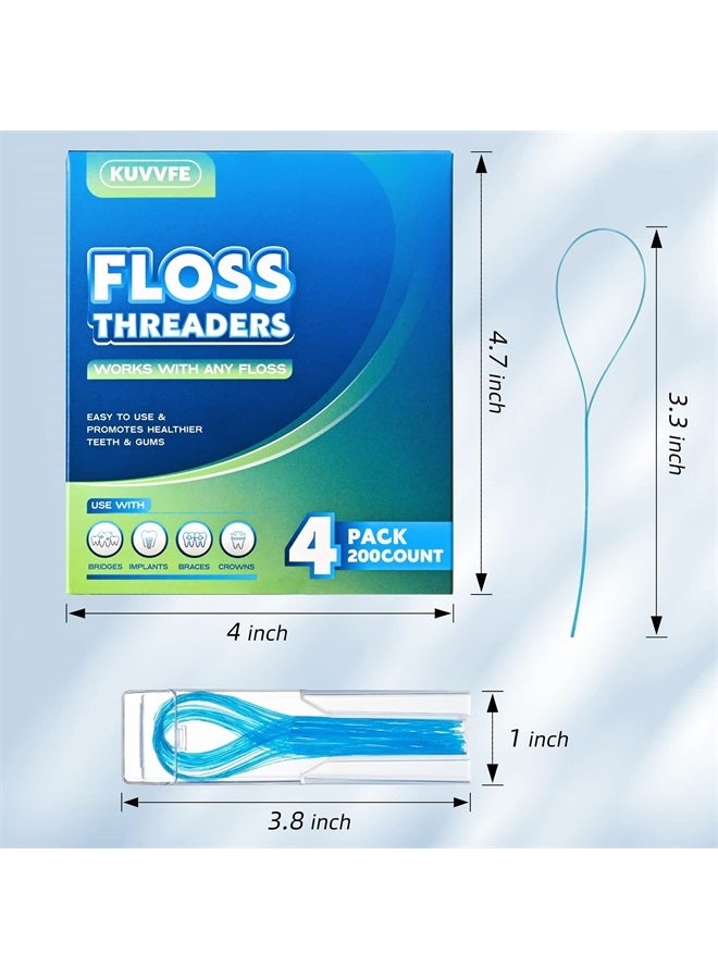 Floss Threaders,Deep Clean Floss for Braces, Bridges, Implants|200Count (Pack of 4)