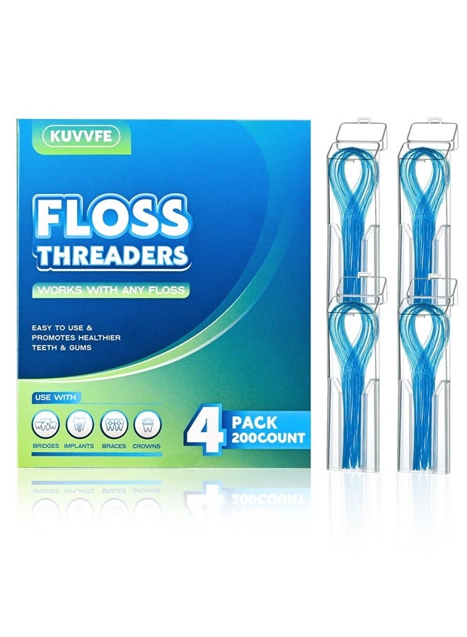 Floss Threaders,Deep Clean Floss for Braces, Bridges, Implants|200Count (Pack of 4)