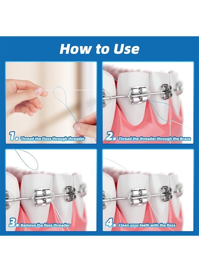 Floss Threaders,Deep Clean Floss for Braces, Bridges, Implants|200Count (Pack of 4)