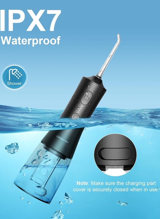 Water Dental Flossers for Teeth Cleaning Upgraded 300ml Cordless Water Pick Portable Rechargeable Oral Irrigator with 4 Modes 4 Jet Tips IPX7 Waterproof Dental Floss for Home Travel (Black)