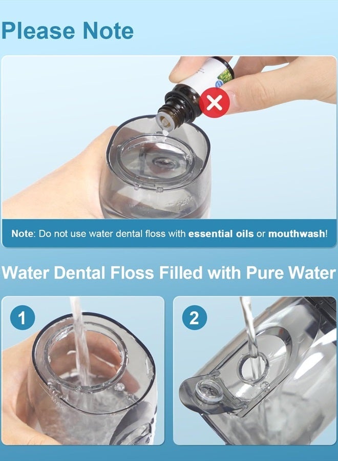 Water Dental Flossers for Teeth Cleaning Upgraded 300ml Cordless Water Pick Portable Rechargeable Oral Irrigator with 4 Modes 4 Jet Tips IPX7 Waterproof Dental Floss for Home Travel (Black)