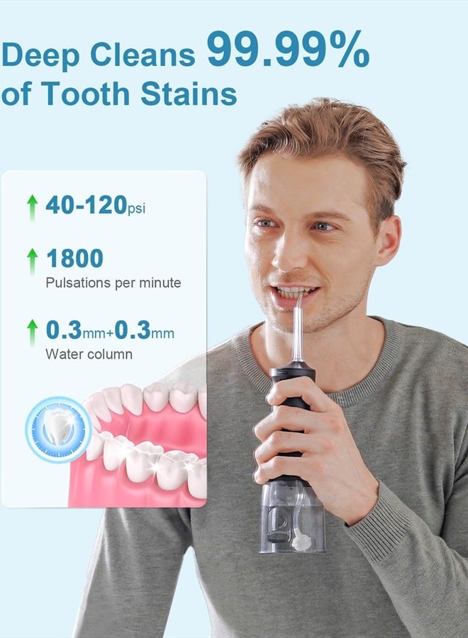 Water Dental Flossers for Teeth Cleaning Upgraded 300ml Cordless Water Pick Portable Rechargeable Oral Irrigator with 4 Modes 4 Jet Tips IPX7 Waterproof Dental Floss for Home Travel (Black)