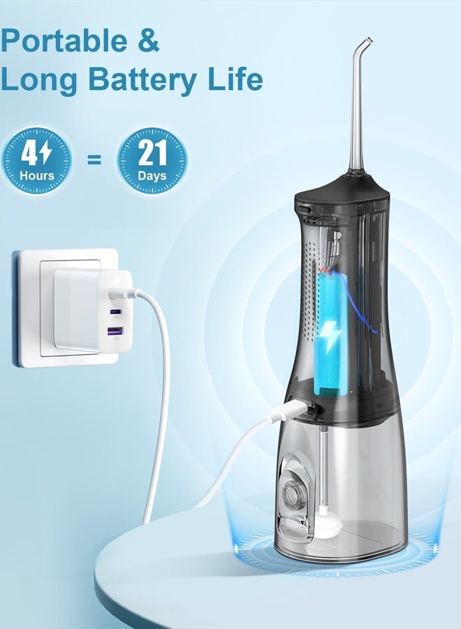 Water Dental Flossers for Teeth Cleaning Upgraded 300ml Cordless Water Pick Portable Rechargeable Oral Irrigator with 4 Modes 4 Jet Tips IPX7 Waterproof Dental Floss for Home Travel (Black)
