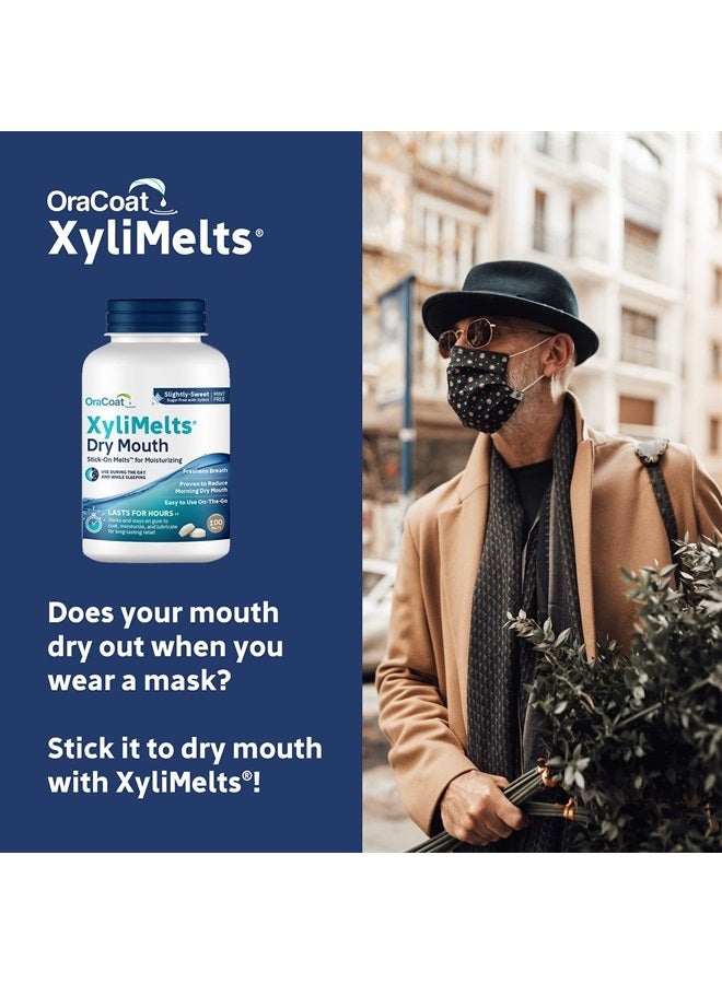 OraCoat XyliMelts Dry Mouth Relief Oral Adhering Discs, Slightly Sweet with Xylitol, for Dry Mouth, Stimulates Saliva, Non-Acidic, Day and Night Use, Time Release for up to 8 Hours, 100 Count