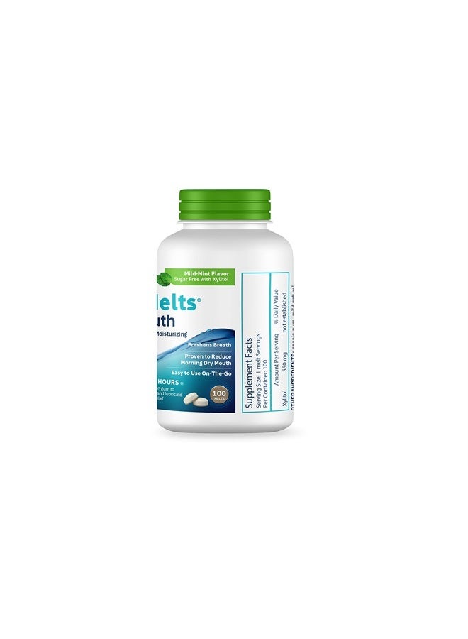 OraCoat XyliMelts Dry Mouth Relief Moisturizing Oral Adhering Discs Mild Mint with Xylitol, for Dry Mouth, Stimulates Saliva, Non-Acidic, Day and Night Use, Time Release for up to 8 Hours, 100 Count
