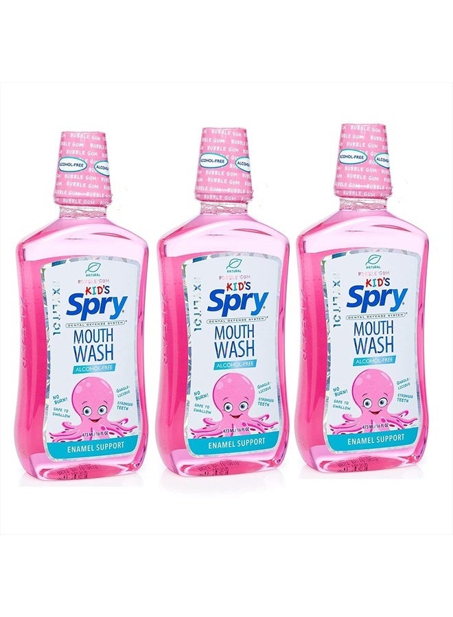 Kids Mouthwash, Xylitol Oral Rinse, Bubble Gum - 16 fl oz (Pack of 3)