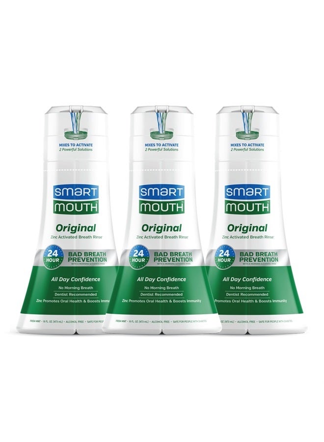 Original Activated Mouthwash - Adult Mouthwash for Fresh Breath - Oral Rinse for 24-Hour Bad Breath Relief with Twice Daily Use - Fresh Mint Flavor, 16 fl oz (3 Pack)