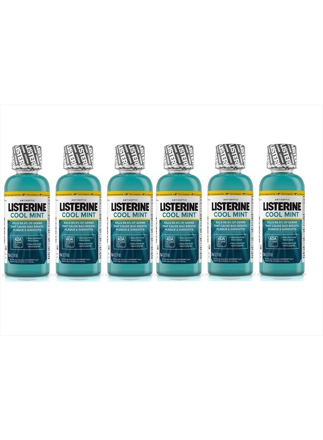 Cool Mint Antiseptic Mouthwash for Bad Breath, Travel Size 3.2 oz - Pack of 6