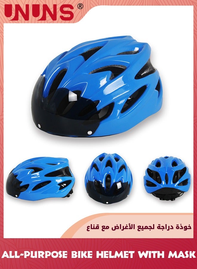 Adults Bike Helmet And Cycling Mask,Detachable Magnetic Goggle Visor Bicycle Helmet,Road Mountain Cycling Helmet For Men Women,All-Purpose Helmets,Adjustable Size 56-60cm,Cycling Accessories,Blue