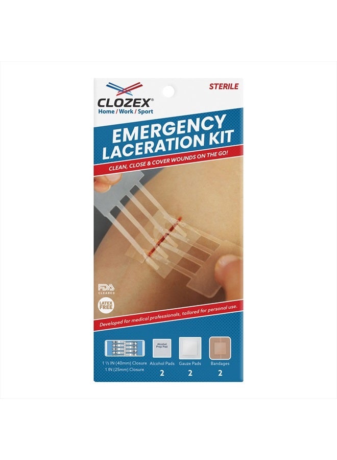 Complete Emergency Laceration Kit - Repair Wounds Without Stitches. FDA Cleared Skin Clean Cover Closure Device for 2 Individual Or Combine for 2 1/2 in. Length