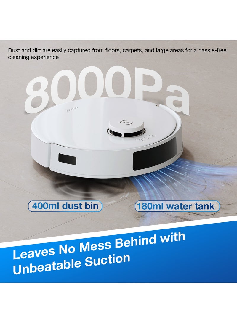 Deebot N20 Pro Robot Vacuum Cleaner with Mop, 8000Pa Strongest Suction Robotic Vacuum, Anti-Hair Tangle, Deep Sweeping and Mopping, 6400mAh Battery 45 W N20 Pro white