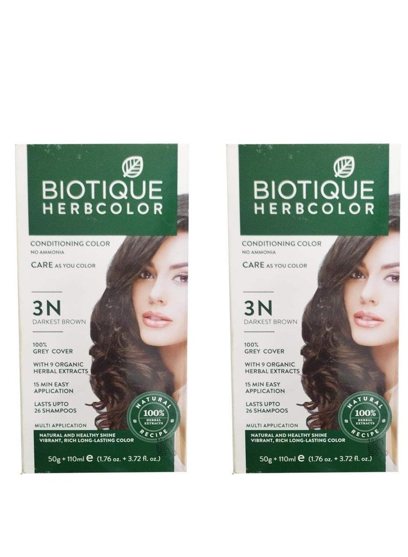 Biotique Herbcolor Conditioning Darkest Brown Hair Color with 9 Organic Herbal Extracts (No 3 N Darkest Brown, 50 gm + 110 ml) -2